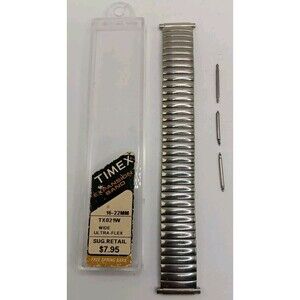 Vintage Timex Expansion Band 16-22mm Wide Ultra-Flex Wristband Classic Silver